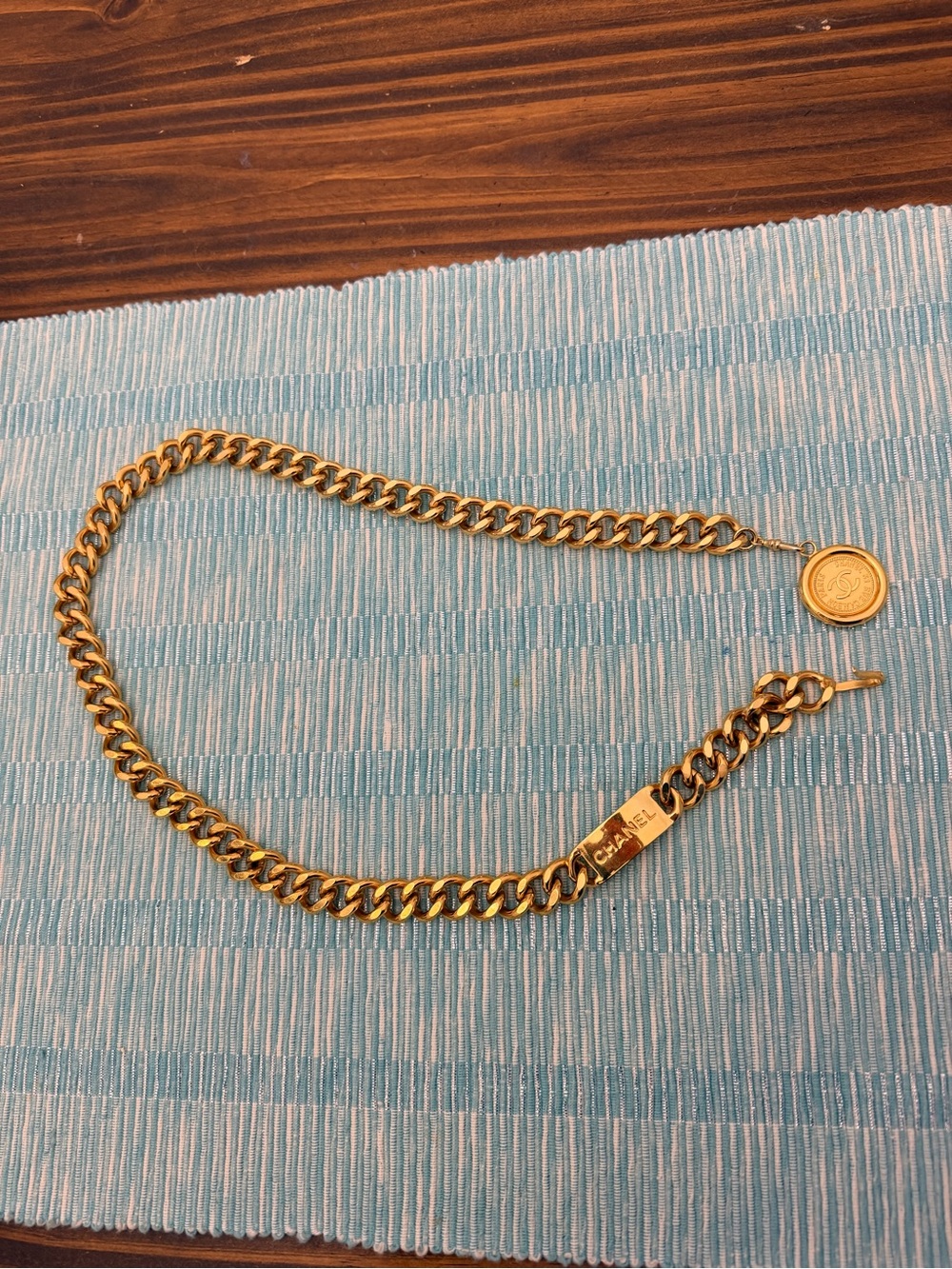 Vintage Chanel Gold Chain Belt with Medallion 32 inch